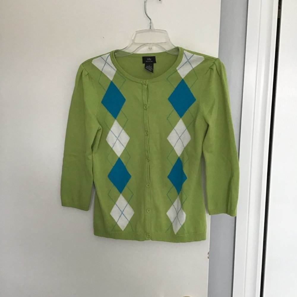 LILLY Collection Lime Green Argyle Cardigan